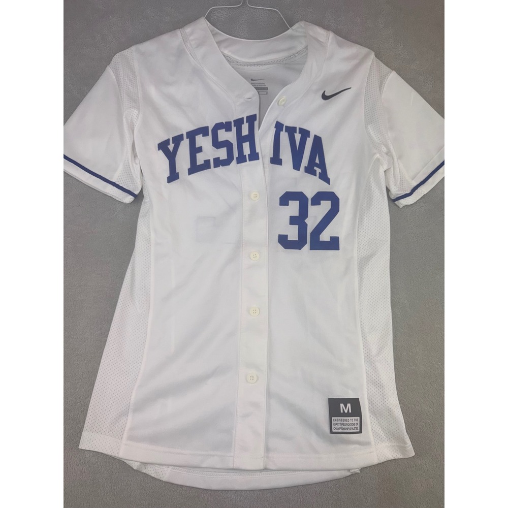 Nike Yeshiva University Baseball Jersey White Blue Number 32 Women's Medium